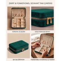 Takı Kutusu Düzenleyici Seyahat Çantası Kolye Yüzük Küpe Organizer Kadife Yeşil 22cmx17cm