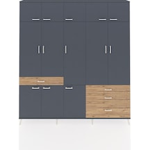 Arges Dolap 8 Raflı 4 Çekmeceli 3 Askılı 220x30x243 Antrasit-antrasit/çam Antrasıt/atlas Çam