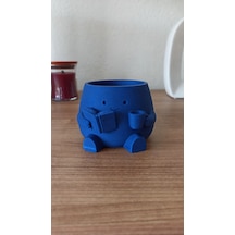 Bezos 3d Baskı Kitap Okuyan Saksı - Kupa Tutan Sevimli Saksı-mavi Dmc