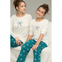 Siyah İnci Pamuklu Bisiklet Yaka Örme Pijama Takım25241159 Ekru