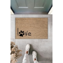 Rugmood Modern Dijital Baskı Paspas - Patili Love - Kapı Önü Paspası 70x45cm Kahverengi