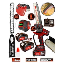 Schmitzer SCH-9108 21V Pro Metal Dişli Çift Akülü Çelik Şansuzan Şarjlı Dal Ağaç Budama Makinesi Testeresi