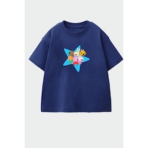 Monila Kız Çocuk Pamuklu Bisiklet Yaka T-shirt Lacivert