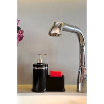Makri Home Mutfak Veya Banyo İçin Şık Gümüş Detaylı Süngerlikli Sıvı Sabunluk , Yerli Üretim Siyah