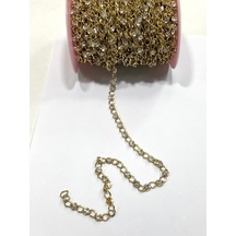 Taşlı Zincir Şerit / Gold / 1 Metre /
