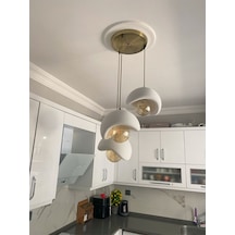 Beton Görünümlü Modern Şık İskandinav Tarz 3 Başlıklı Avize 25cm Rustik Ampul Hediyeli Nestvibe Eskitme - Gold