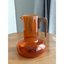 Qerhome Borosilikat Cam Akasya Saplı Luna Amber Sürahi 1200 Ml