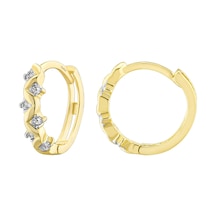Moom Mücevherat Kadın 14 Ayar Altın Küpe Minimalist Zirkon Taşlı Modern Halka Altın Küpe 17 Mm