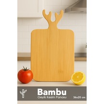 Dikdörtgen Bambu Kesme Tahtası - Geyik Model Servis Sunum Tahtası Sunumluk Kesim Panosu 36x20 Cm Bej
