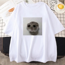 Tarzsokak Beyaz Sad Hamster Tshirt Komik Karikatür Grafik Baskılı Yaz Y Beyaz