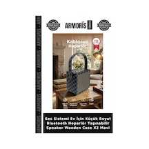 Ses Sistemi Ev İçin Küçük Boyut Bluetooth Hoparlör Taşınabilir Speaker Wooden Case X2 Mavi