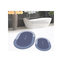 Buççin Online Mağaza Dijital Baskılı Kaymaz Taban Yıkanabilir Oval İkili Banyo Paspas Klozet Takımı, V-o-klozet-03-mavi, Çok Renkli