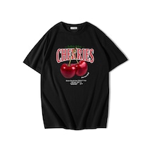 Brz Collection Unisex Oversize Cherries T-shirt Siyah-siyah Siyah