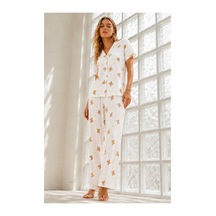 Fit Women Kadın Genç Loose İpliği Boyalı Kırık Beyaz Pijama Takımı