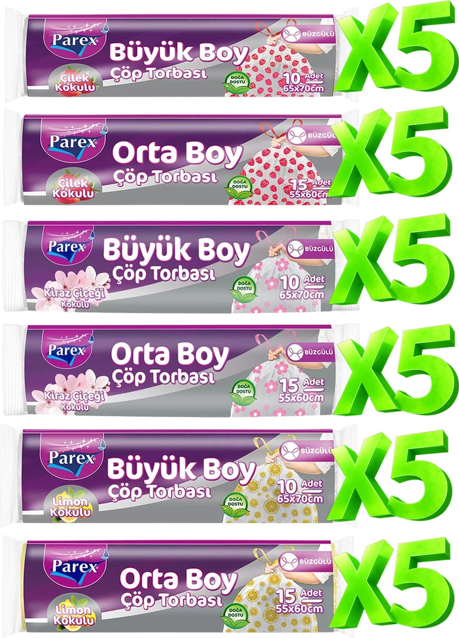 Büzgülü 30 Paket Çöp Torbası Kokulu Büyük Ve Orta Boy