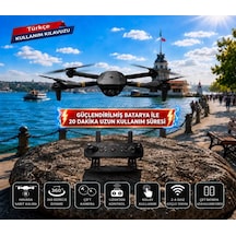 Hd Kamera Katlanabilir Gövde Türkçe Kılavuz Ve Uygulama Destekli 360 Derece Dönebilen Taşıma Çantalı Çift Bataryalı Drone