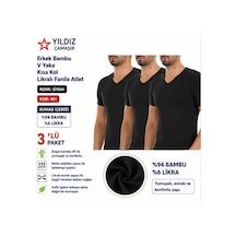Yıldız Çamaşır Erkek Bambu V Yaka Kısa Kol Likralı Fanila Atlet 480-481-482 - 3 Adet Siyah