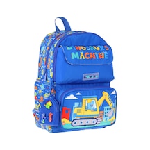 Kaukko Kids Erkek Çocuk Dinazor Ve İş Makinesi Baskılı Okul Çantası - Mavi - Sarı - Mechanic - L5369 Çok Renkli
