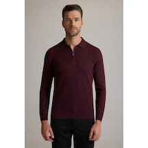 Erkek Bordo Polo Yaka Fermuarlı Triko