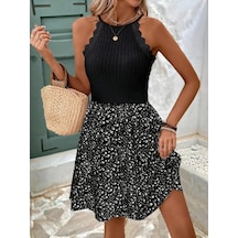 Kadın Omuzlardan Açık Reglan Kol Detaylı Üst Fırfırlı Kaşkorse Alt Süprem Elbise Siyah