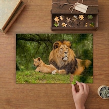 Anne Ve Küçük Yavru Aslan Tasarımı 240 Parça Ahşap Puzzle Ahşap Kutuda Mpy50110