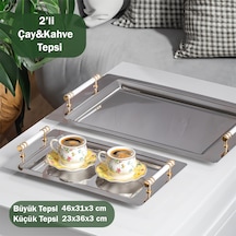 Porsima Yüzük 2li Paslanmaz Çelik Gümüş Sunum Tepsisi Gold Beyaz