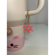 Kar Tanesi Model Quencher Termos Bardak Aksesuarı Zincirli Dekoratif Süs Pembe