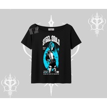 Tarzsokak Kayık Yaka Tshirt Anime Cyberpunk Kız Baskılı Siyah