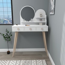Arnetti Ruges Aynalı Makyaj Masası Ahşap Ayaklı Beyaz