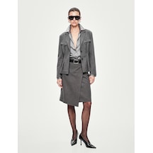 Koton Çift Cepli Klasik Yaka Uzun Kollu Peplum Kesim Pileli Blazer Ceket Gri 7wak50123uw