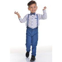 Buse&Eylül Bebe Mavi Papyonlu Pantolon Askılı Erkek Çocuk Takımı