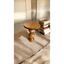 Wooden Ahşap Tekli Mantar Yan Sehpa Modern Tik Ağacı Renk Fiskos