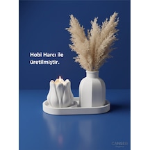 Üçlü Mumluk & Pampas Vazosu Dekoratif Obje Seti Tealight Mum Hediye 88661498