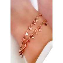 İtalyan Tasarımı Cift Zincirli Gümüş Rose Bileklik N11.31478