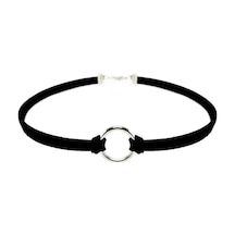 Siyah Renk Süet Kadın Round Choker Kolye Gri
