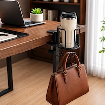 Masa Kenarı Bardak Tutucu Ve Kulaklık Askısı, Kelepçeli Metal Masa İçecek Tutucu, Ayarlanabilir Masa Bardaklığı, Kahve Kupası, Termos Ve Su Şişesi İçin Ofis Oyuncu Masası Organizer Siyah