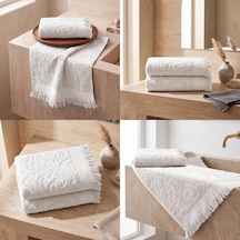 Botti Home %100 Pamuk Jakarlı 2 Li El Ve Yüz Havlusu Seti 50 X 90 Cm Çeyizlik Saçaklı Havlu Kırık Beyaz