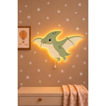 Ahşap Dinozor Gece Lambası Yıldız Hediyeli Pilli Ledli Bebek Çocuk Odası-dino3 Yeşil