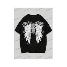 Tarzsokak Kod Trend Grunge Punk Erkek Kanat Baskı Yuvarlak Yaka Tişört S