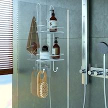 Teknotel Asmalı 3Kat Banyo Duşakabin Duş Rafı Mat Beyaz Bk065 Krom