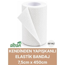 7,5cm Kendinden Yapışkanlı Elastik Bandaj, Kohesiv Bandaj 7,5cm X 4.5m Spor, Bilek, Ayak Bileği, Veteriner Bandajı Beyaz