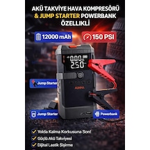 Tr Araç Akü Takviye Jump Starter + Hava Kompresörü 12000 Mah 150 Psi Dijital Ekran