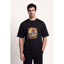 Black Nova Oversize Baskılı Unisex %100 Pamuk T-shirt Dx Biker Siyah