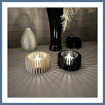 Buradabulabilirsin 3d Baskı Modern Çizgili Mumluk - Tealight Mumluk 1 Adet -bej Bbz