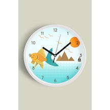 Sevimli Balık Tasarımı Çocuk Odası Duvar Saati - 35cm - Önü Camlı Beyaz Kasa - Sessiz Mekanizma-jh0759 Beyaz