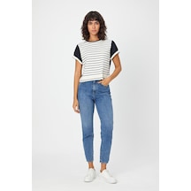 Alexandergardı Çizgili Lacivert Crop T-shirt B21-326 00 001
