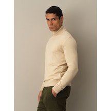Xint Bej Regular Fit Balıkçı Yaka Pamuklu Kazak 801654 Bej Melanj
