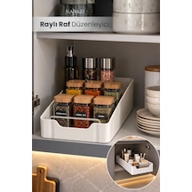 Büyük Boy Çok Amaçlı Raylı Dolap İçi Çekmece Organizer Sürgülü Mutfak Banyo Kiler Düzenleyici Organizer 1 Adet Bej