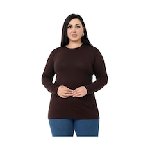 Disentis Büyük Beden Bisiklet Yaka Uzun Kollu Viskon Kahverengi Body Kahverengi