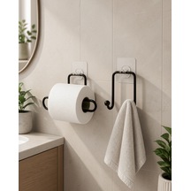 Yapışkanlı Banyo Düzenleme Seti 2'li Uczzdlynpltaskılıktuvaletkağıt-1 Siyah